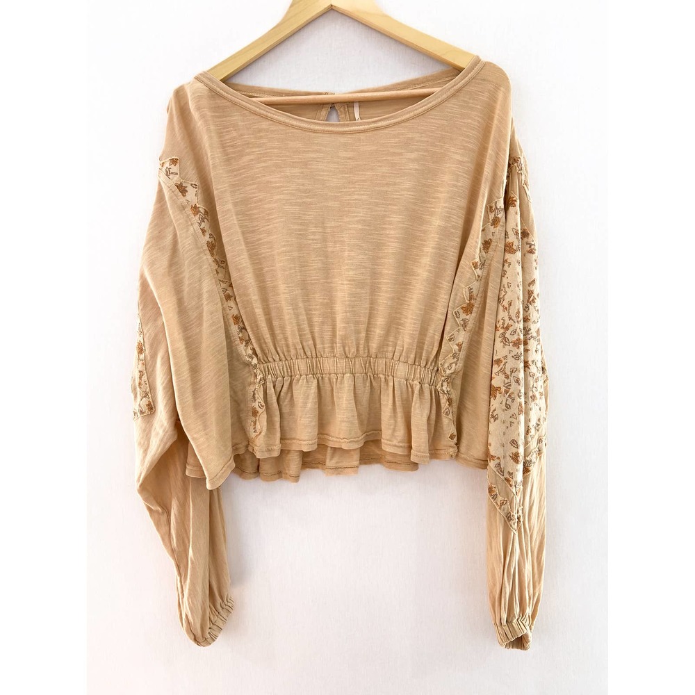 Free People Beige Floral Peasant Blouse